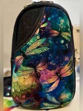 One of a Kind Dragonfly Print/ Cork Crossbody Sling Bag